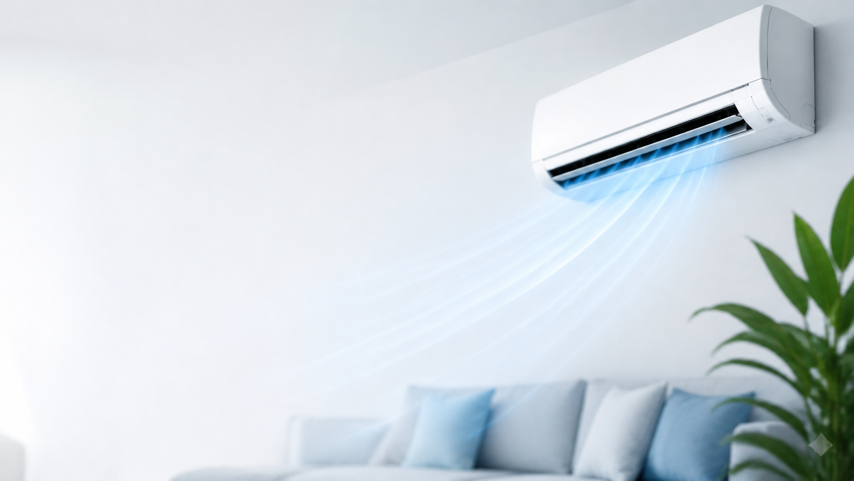 Ar-condicionado split climatizando uma sala clara e confortável